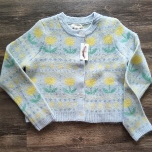 Jessica Simpson Light Blue Cardigan with Yellow Tulip Motif